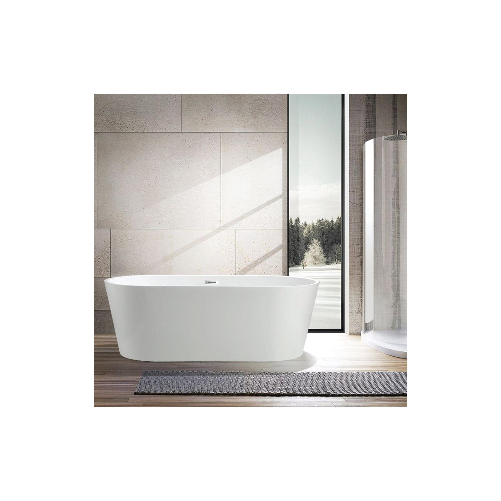 67" x 32" Freestanding Soaking Acrylic Bathtub, White/Polished Chrome