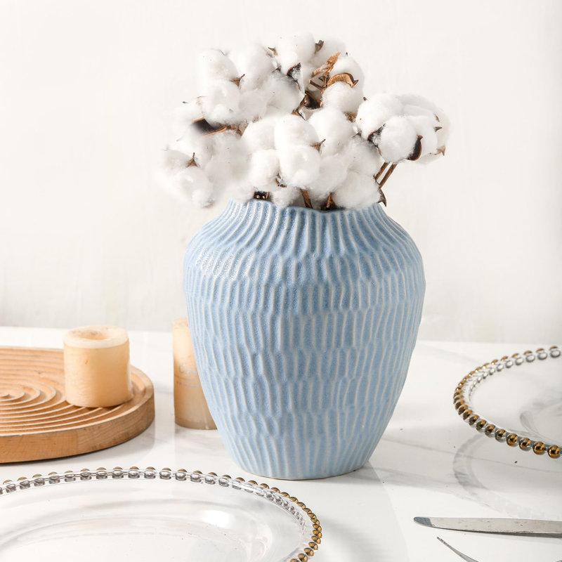 Vase en céramique 7,8 pouces, Bleu mat