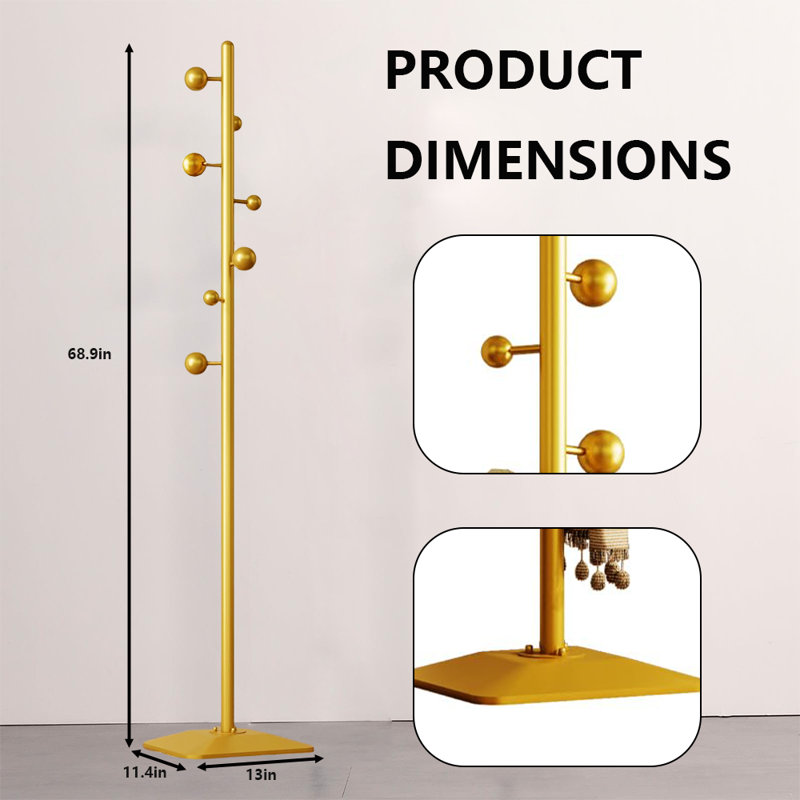 Freestanding Coat Rack For Bedroom, Entryway, Livingroom, Gold
