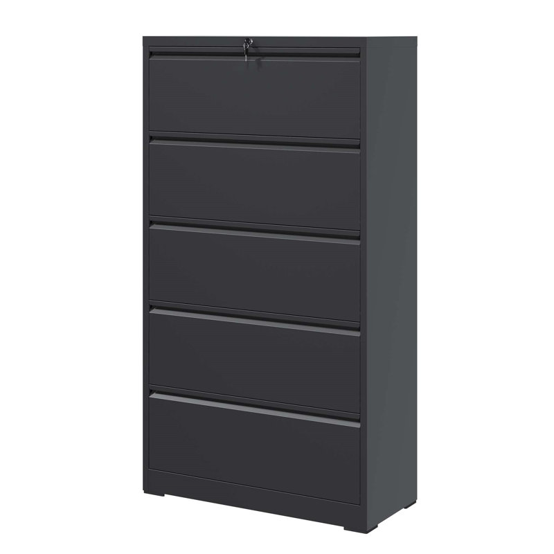 5 Drawer Metal Lateral File Cabinet , Black Filing Cabinet With Lock, Lockable File Cabinet For Home Office, Locking Metal File Cabinet For Legal/Letter/A4/F4 Size