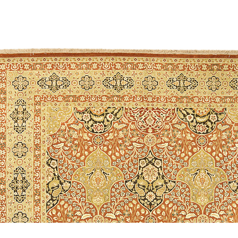 High-Quality Hand-Knotted Rust And Gold Area Rug