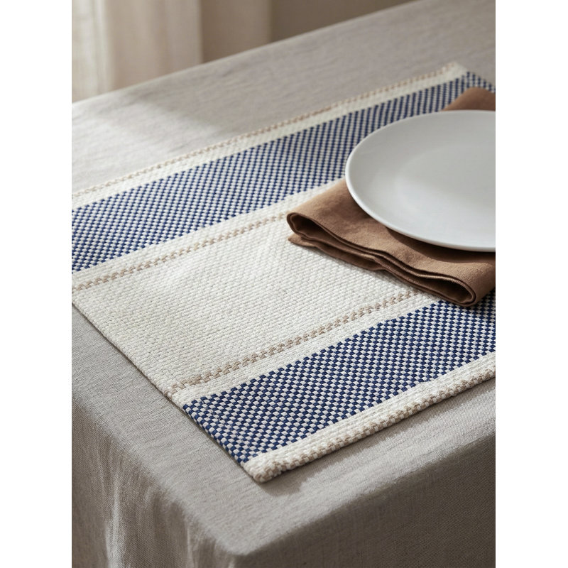 Navy Blue Sail Stripe Indoor Outdoor Placemat, Blue
