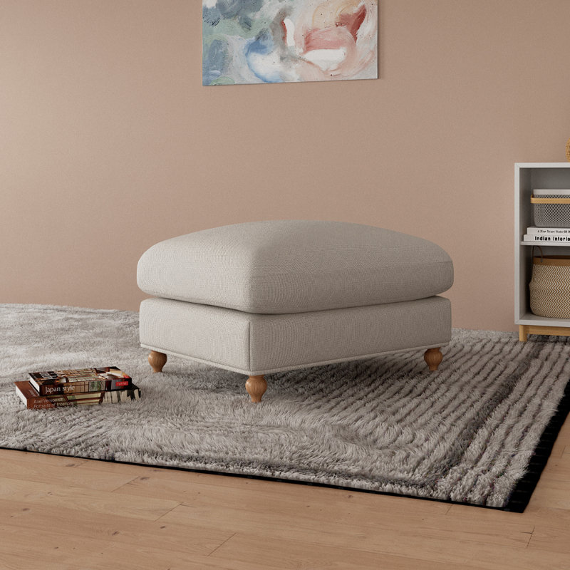 Velvet Ottoman, Beige Linen