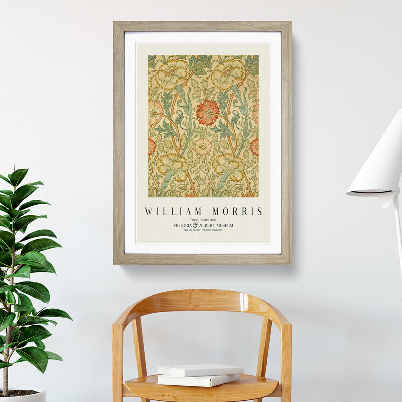 Pink and Rose Print by William Morris - Picture Frame Painting, Oak Framed, 65cm H x 48cm W x 2cm D