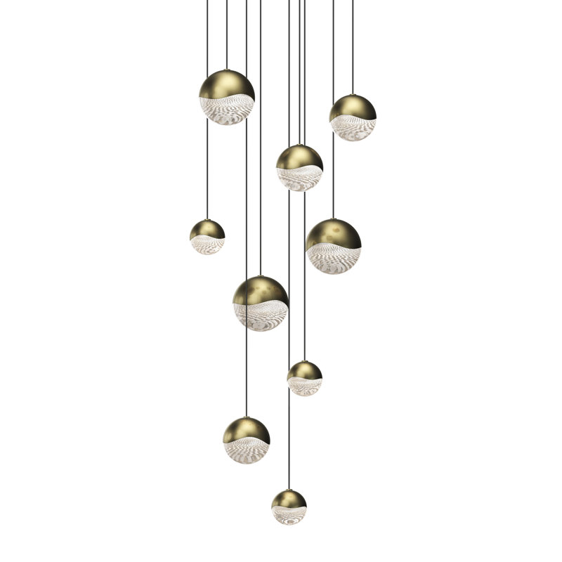Grapes 9 - Light LED Cluster Pendant, 3.75" H x 13.75" W x 13.75" D, Brass, Clear