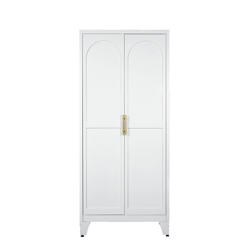 71" Steel Storage Cabinet With 2 Shapely Doors And Adjustable Shelves, Multi-Functional Storage For Bedroom, Living Room, And Kitchen