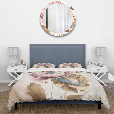 Ensemble de housse de couette rose et doré Poppy Flowers II - Floral Poppy - Microfibre de polyester