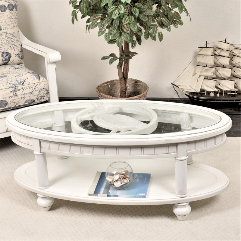 Monaco - Oval Coffee Table - Pelican Insert - Blanc Finish