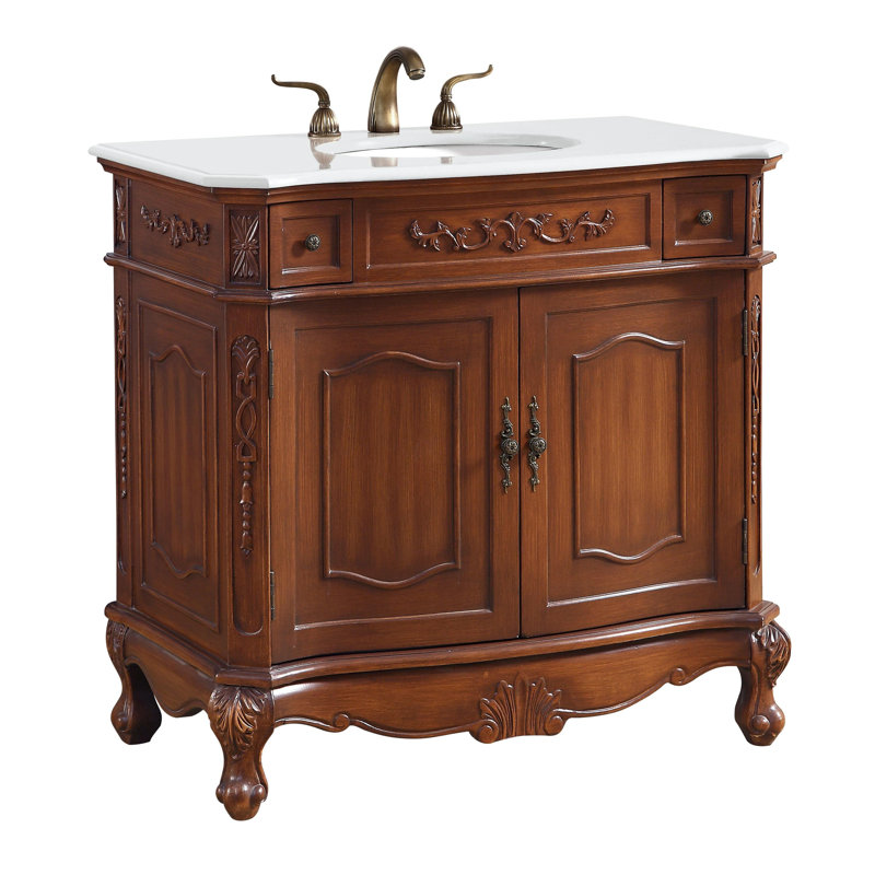 Lunette Single Bathroom Vanity Set, Teak, Ivory White, 36"
