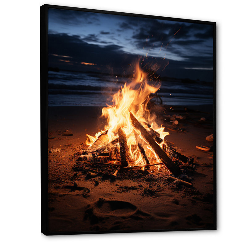 Beach Beach Bonfire Bliss - Imprimé, H 44 po x l 34 po x P 1,5 po, Cadre flottant noir