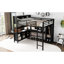 Grand lit mezzanine en métal noir avec bureau fonctionnel et garde-robe, bureau, rangement-2101646896