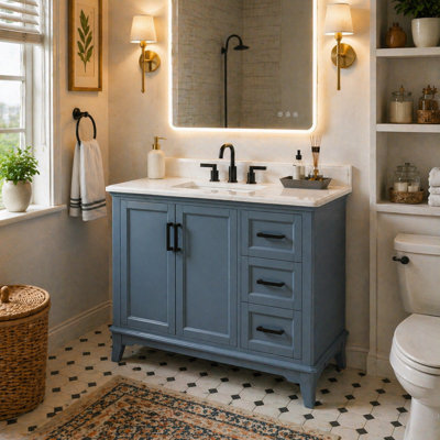 Ensemble de meuble-lavabo sur pied simple 42 po avec plateau en quartz Allendale