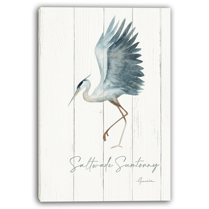 «Saltwater Serenity - Blue Heron», art mural sur toile, H 48 po x l 36 po