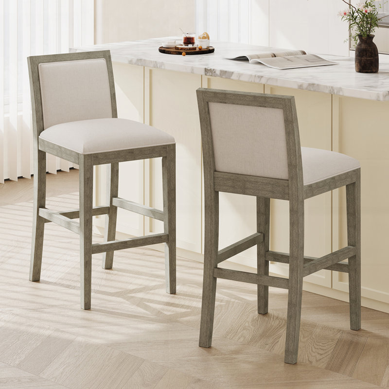 Ensemble de 2 tabourets de bar, structure en bois d'hévéa, coussin en tissu éponge et tabourets de bar rembourrés