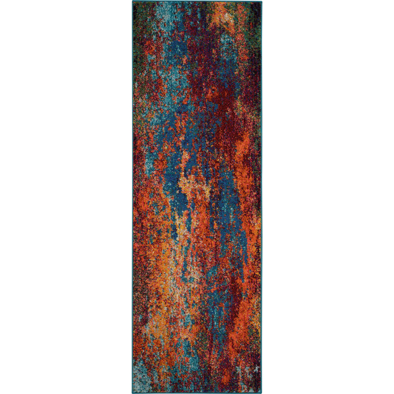Tapis bleu moderne Enoch, Tapis de couloir 2 pi x 6 pi