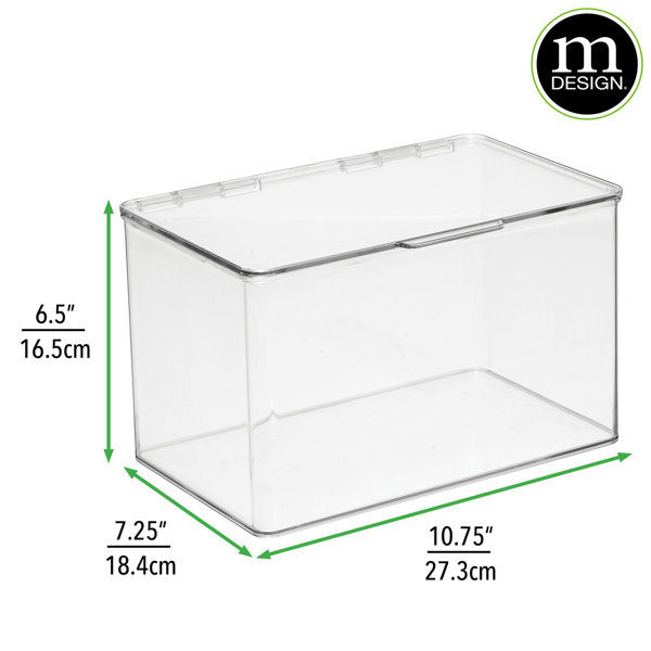 mDesign Plastic Storage Bin Box Container, Lid, 8.5 x 15 x 6.2, Clear/Clear