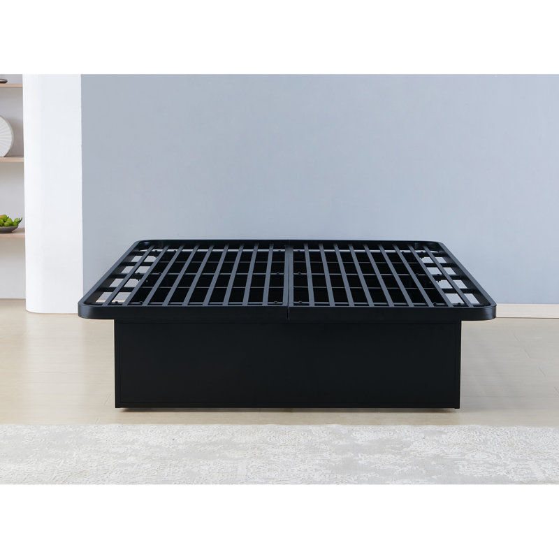 Cadre de lit double en métal, hauteur 16 po, noir, qui répond aux besoins de la chambre à coucher, style moderne pour le luxe