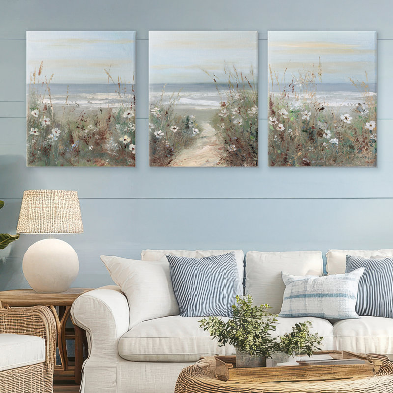 Ensemble de 3 toiles Wildflower Coastline Landscape, design par Sally Swatland, H 30 po x l 24 po