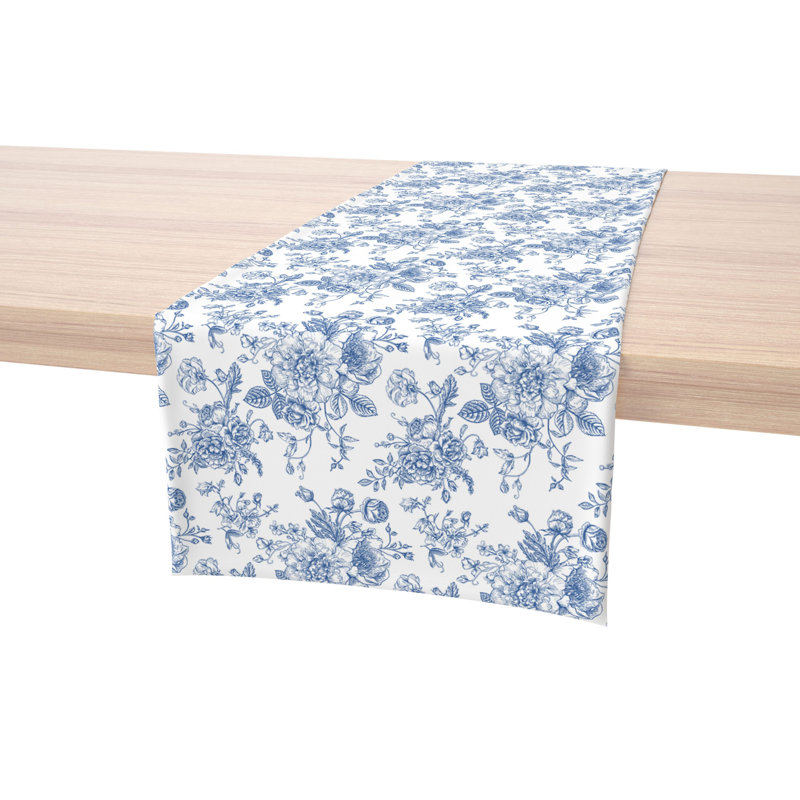 100% Cotton Table Runner – 16'' x 90'' – Bouquet of Blue Flowers, 90'' L x 16'' D