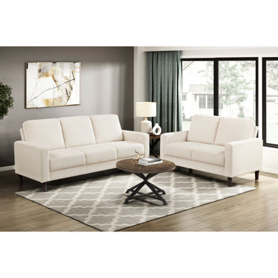 Moderne et 2 pièces, velours côtelé beige doux, mousse haute densité en coussins, pieds en faux bois pour espace de vie principal, revêtement en velours côtelé, coussins de rembourrage