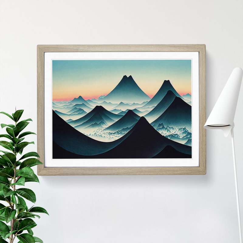 Japanese Mountain Sunrise Vol.3 1 Piece Single Picture Frame Wall Art, 46cm H x 64cm W x 2cm D, Oak Framed