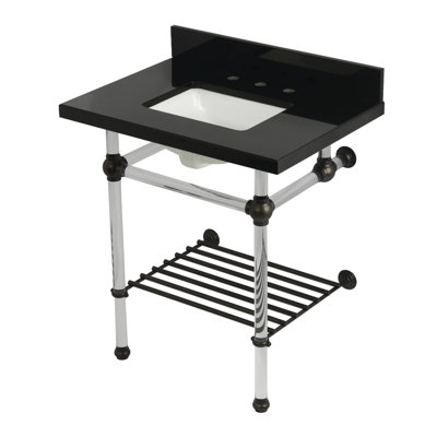 Kingston Brass Templeton 30-Inch Black Granite Console Sink with Acrylic Legs and Shelf (8-Inch, 3-Hole)