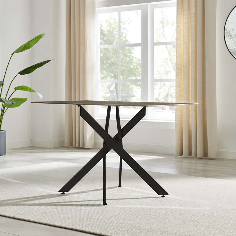 Chanden Luxury Marble Effect Glass 4 Seater Dining Table - Modern Statement Design, Black, Grey
