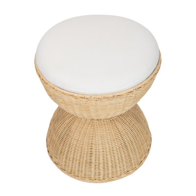 Aeris Wicker Hour Glass Stool with White Seat Cushion, Natural