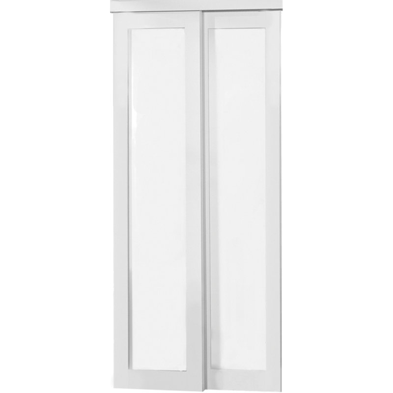 Portes de placard coulissantes en verre Euro avec ensemble de quincaillerie d'installation, 60 po x 80 po, Blanc cassé