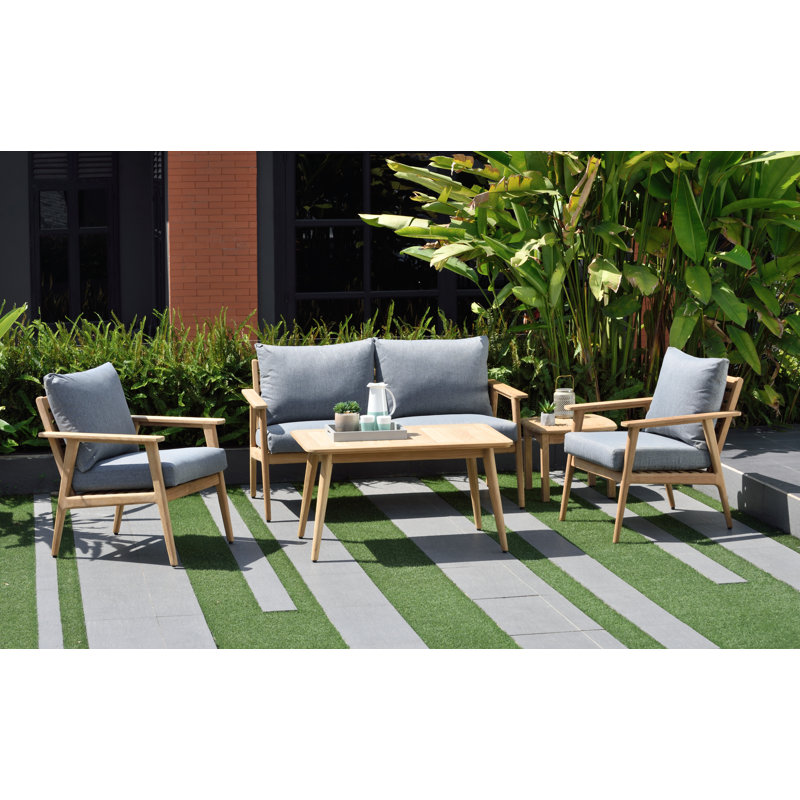 Tempo Teak 4 - Person Patio Conversation Set with Cushions