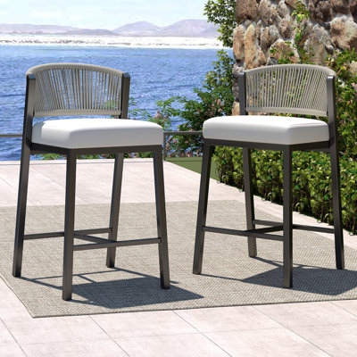28" Outdoor Aluminum Counter Height Bar Stools with Footrest