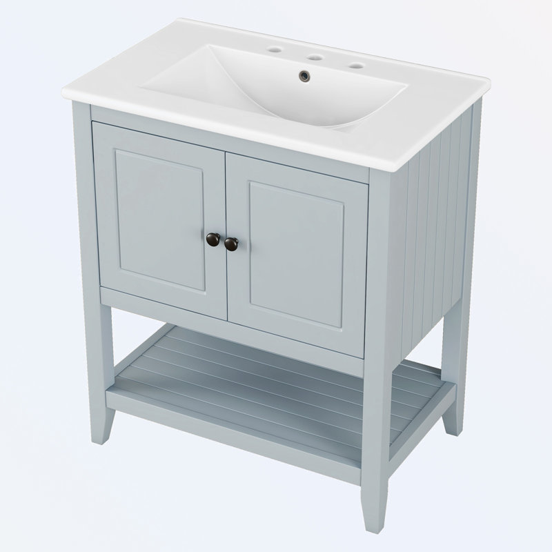 Bathroom Vanity with Sink and Open Style Shelf, Grey