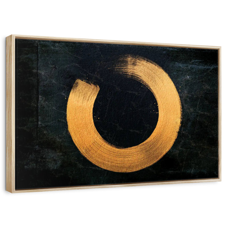 Golden Zen Circle, Floating Frame Natural Wood, 13" X 9"
