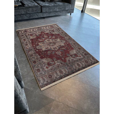 Tapis décoratif rétro à motif floral Bordeaux