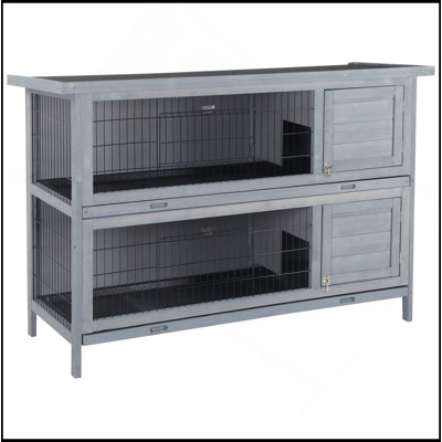 54" 2-Story Large Rabbit Hutch Bunny Cage Wooden Pet House Small Animal Habitat With Lockable Doors, No Leak Tray And Waterproof Roof For Outdoor/Indo