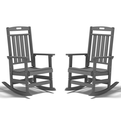 Set of 2 HDPE Rocking Chairs – All-Weather Heavy-Duty Patio Rockers with High Back for Porch, Lawn & Garden Comfort