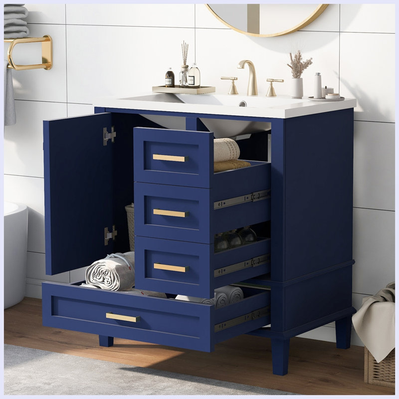 Ensemble d'armoire de salle de bain moderne avec lavabo et 3 tiroirs Modern, Bleu