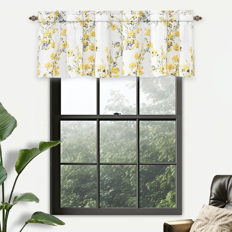 Yellow Floral Abstract Ink Painting Rod Pocket Valance