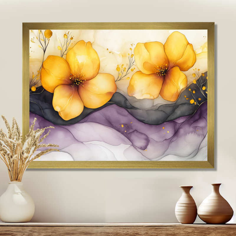 Lavande, fleur de pommier, art mural encadré, H 34 po x l 44 po, Cadre simple, Doré