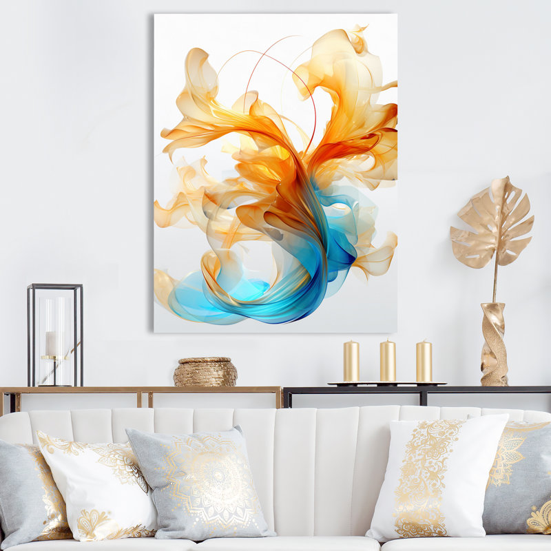 Art à l'encre liquide orange vif et turquoise - formes abstraites sur toile, Toile tendue, H 32 po x l 24 po x P 1 po