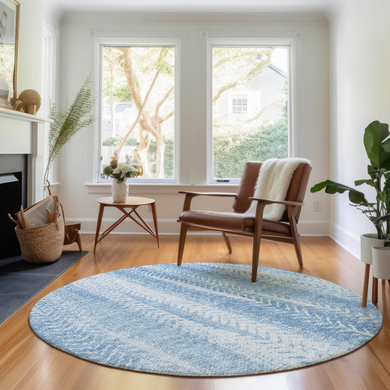 Premium Machine Washable Prisco Sky Rug, Round 8'