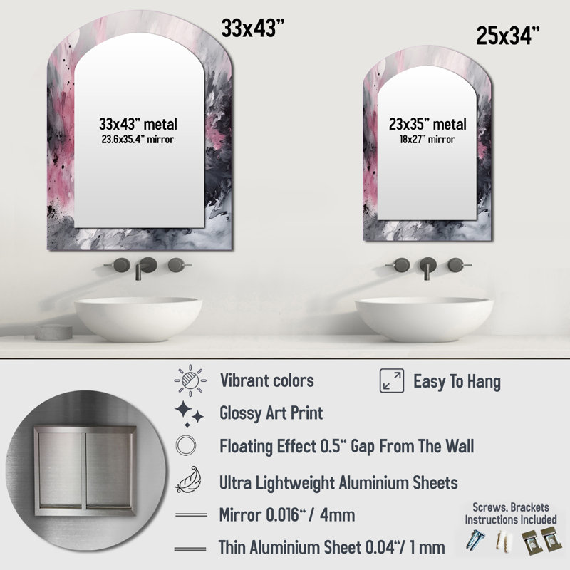 Miroir mural Evolving In Pink Grey, 43 po x 33 po