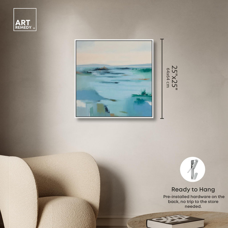 Reproduction d'art sur toile, "Fields in bleu" par Art Remedy, 40" H x 40" W, Cadre blanc