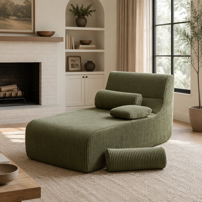Canapé méridienne moderne de 34,2 pouces de style modulaire sans os avec confort ergonomique et revêtement en velours côtelé confortable pour le salon, vert