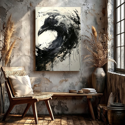 Black Raven Bird Abstract Painting Gothic Monochrome Canvas Print Decor Canvas Wall Art Print, Black Abstract Artwork For Living Room Bedroom Office, Hallway Gallery Wall, Apartment Loft