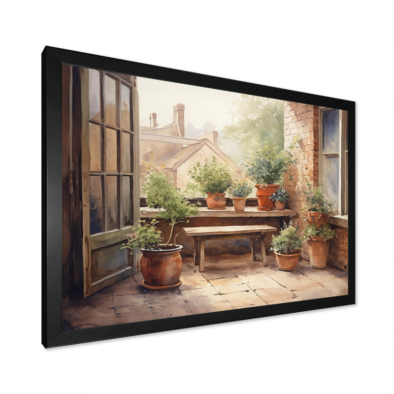 Runald Cottage balcon Garden III - paysage chalet, impression sur toile encadrée, Cadre noir, H 12 po x l 20 po x P 1 po