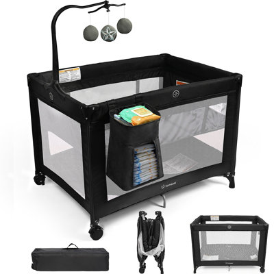 2-in-1 Baby Playard with Bassinet & Toy Bar, Foldable Pack 'n Play for Travel