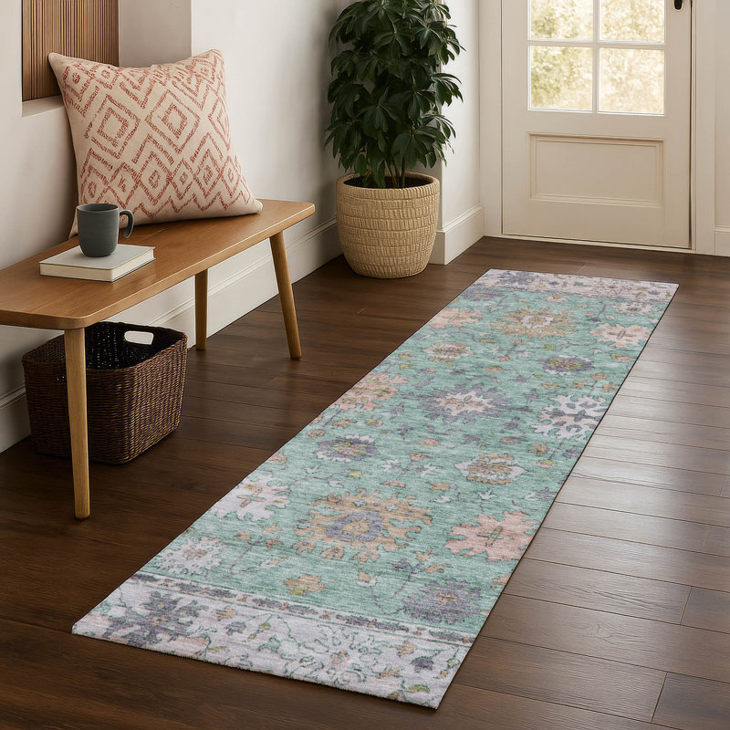 Premium Machine Washable Mayfield AMF2052 Global Rug, Mint, 2'3" x 7'6" Runner