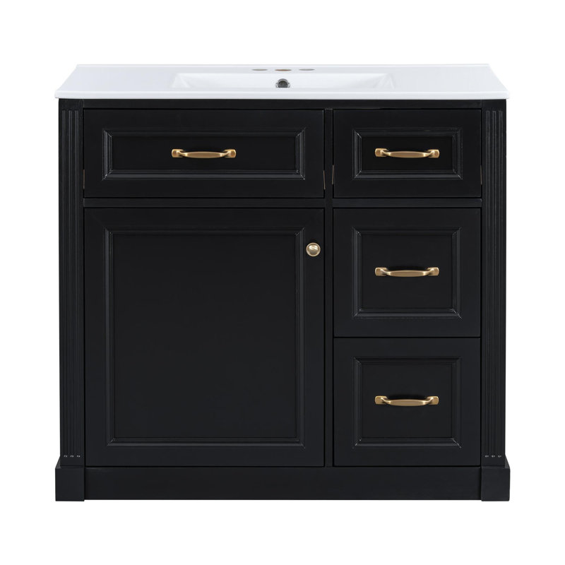 Coiffeuse 36 po avec 4 tiroirs et armoire, Noir