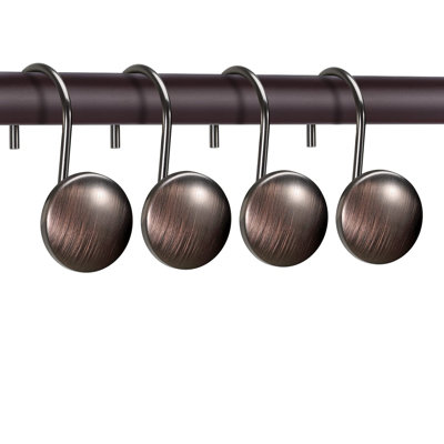 Bronze Shower Curtain Hooks Rings,Oil Rubbed Metal Rust Resistant Decorative Shower Curtain Hooks,Set Of 12 Farmhouse Style Shower Rings Hangers For Bathroom